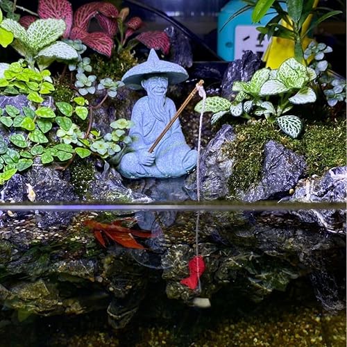 Miniatura 4 de livelyfish Estatua de pescador, piedra arenisca, lodo, sentado, figuritas de pesca para acuario, jardín de hadas, estanque, bonsái, decoración
