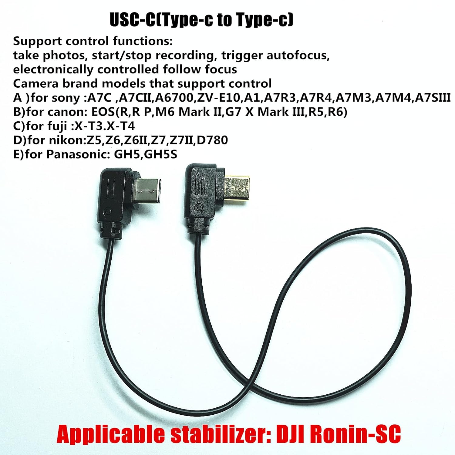 for DJI Ronin -sc Multi-Function Camera Control Cable USB C Stabilizer Release Connection Cable for Sony A7C/A7CII/ZV-E10/E10II/A6700 Z6 Z7 EOS R/RP(Ronin SC -Type c)