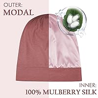 Vista 2 de OLESILK 100% Mulberry Silk Bonnet for Sleeping Women, Silk Hair Wrap for Sleeping, Silk Sleep Bonnet for Women&Men, Real Silk, Not Satin, Reddish