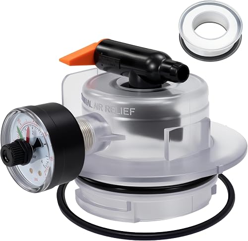 Clear DEX2420MAR2 Manual Air Relief Assembly with Pressure Gauge and O-Ring | Compatible with Hayward DE and Cartridge Pool Filter, Fits ProGrid, Swim Clear and Swimclear Cartridge Filters, Clear Housing