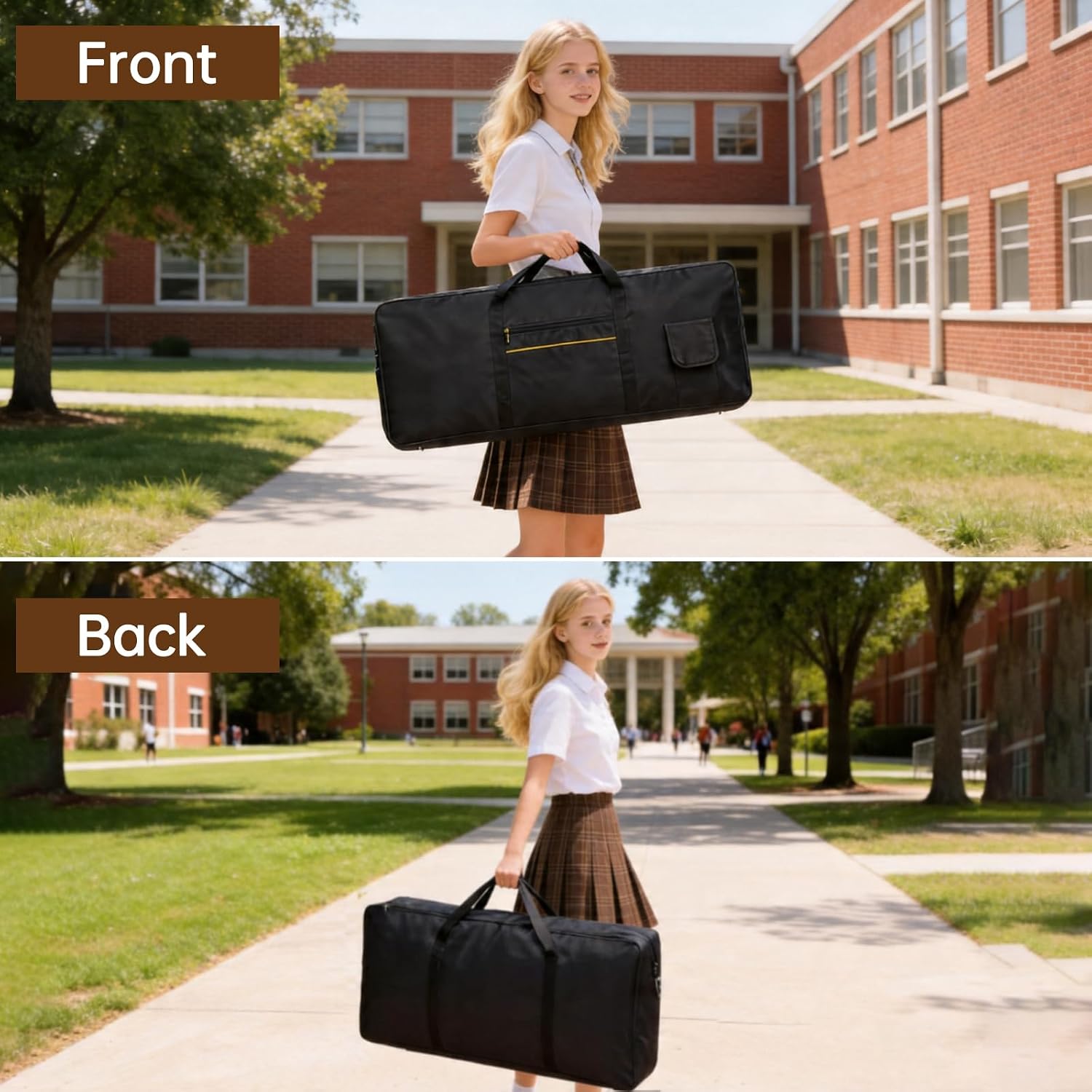 61 Key Keyboard Case, Waterproof 420D Oxford Electronic Piano Bag with Soft Padding, Portable Carrying Case with Top Handle Only, 1 Front Pocket, Fits 38.6"x16.1"x5.1" Keyboard, Black