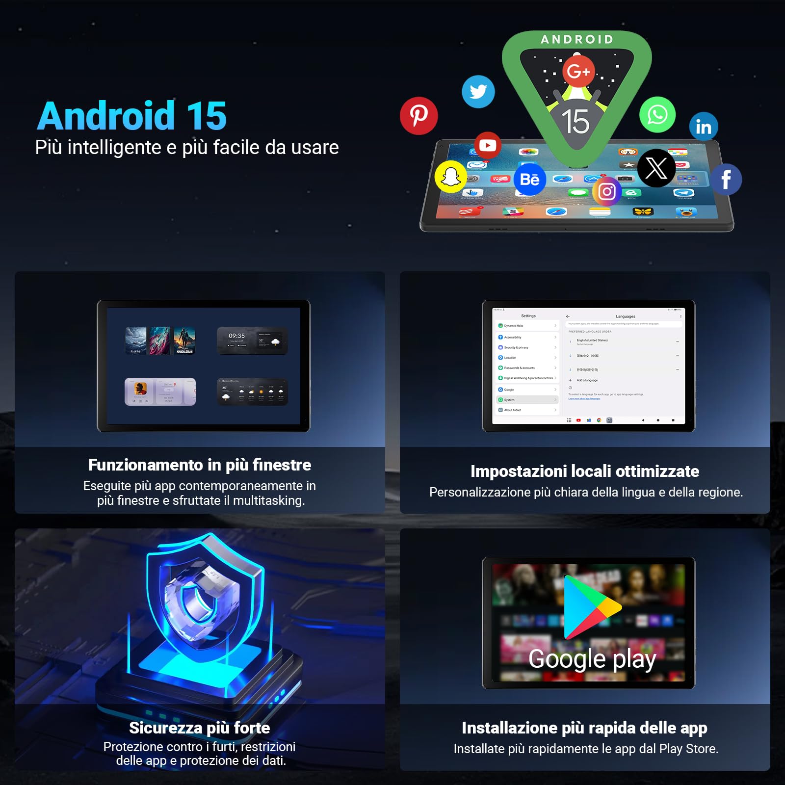 Laptok Tablet 10.1 pollici Android 15, 16GB RAM, 1332 * 800 HD丨5G WiFi丨BT5.4, Tab PC con Doppia Fotocamera, Android Tablet con Doppio Altoparlante, Batteria 5000mAh, GMS Widevine L1 (Nero)