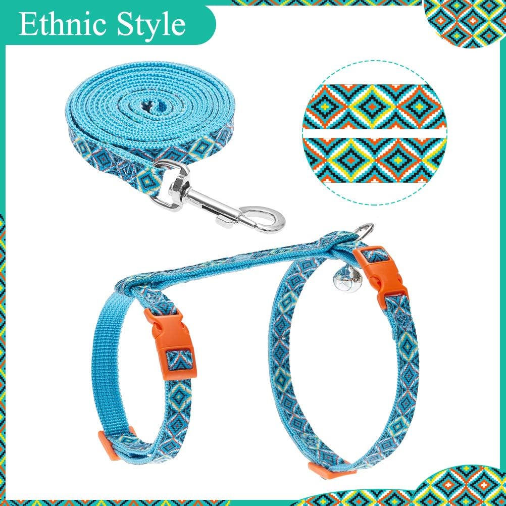 EXPAWLORER Cat Leash and Harness Set - Adjustable H Shape Cat Harness and Leash Escape Proof Design Ethnic Style Kitten Harness Outside Walking Harness for Cats