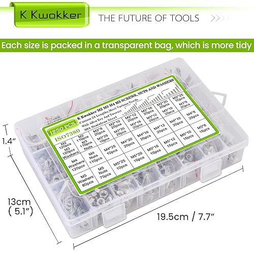 Miniatura 6 de Kit de tornillos y tuercas de cabeza hexagonal de 24 tamaños M2 M3 M4 M5, 0.315 in a 0.984 in, kit surtido de tuercas y pernos de acero inoxidable