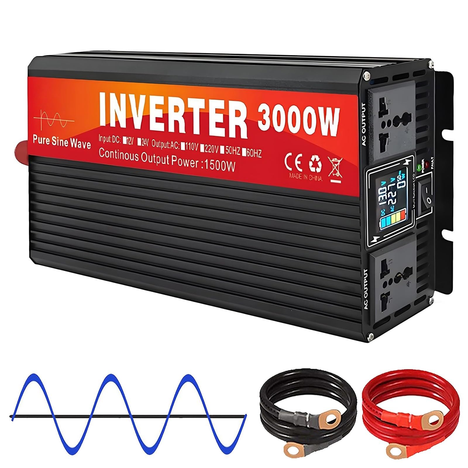Inverter Onda Sinusoidale Pura, Inverter Solare, Convertitore Tensione | Prese Ca E Display Lcd, Inverter 60V Cc A Ca A Onda Sinusoidale Pura, Inverter Collegabili In Parallelo(3000W)