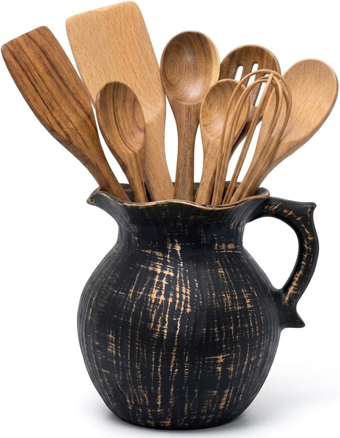 7.1'' Rustic Utensil Holder for Kitchen Counter, Large Capacity