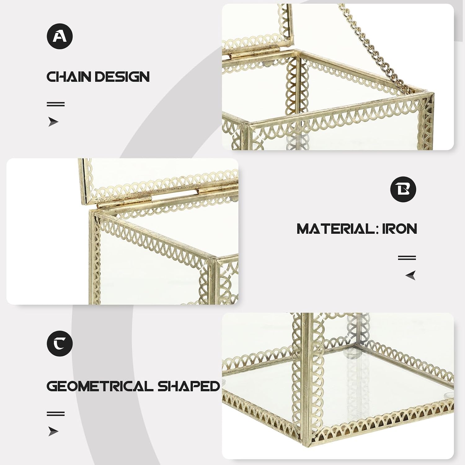 KALLORY Luxury Hollow Lace Acrylic Jewelry Organizer Box Golden Geometric Desktop Jewelry Display and Storage Case for Necklace and Earrings image 3