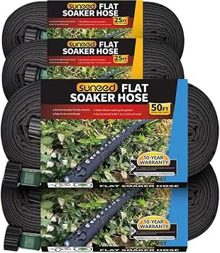 Flat Soaker Hose 50 ft 2-Pack & 25 ft 2-Pack for Garden Beds