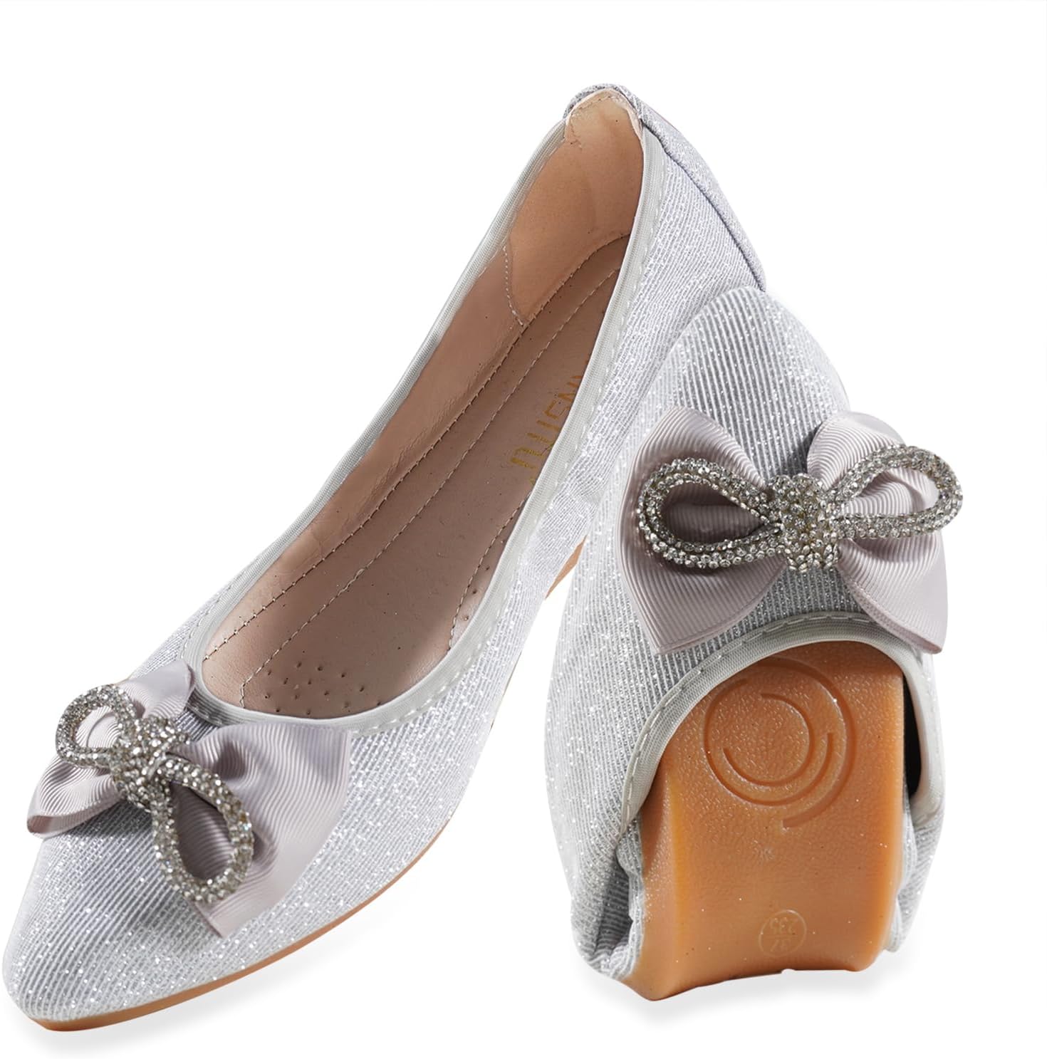 Women’s Flats, Foldable Ballet Flats for Women, Fashion Bow Tie Pionted Toe Comfort Lightweight Slip-On Dress Shoes