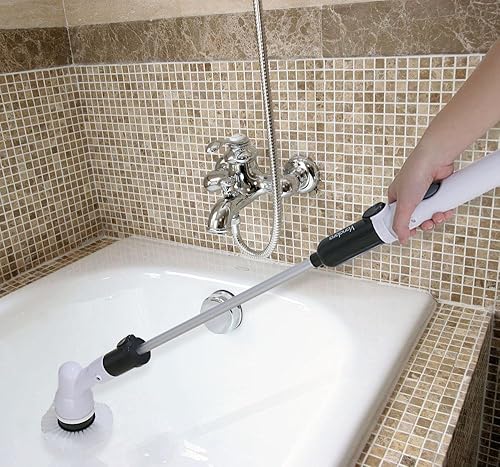 Miniatura 7 de Limpiador de baldosas, limpiador de superficies multiusos con 3 cabezales de cepillo de limpieza reemplazables, 1 brazo de extensión y adaptador