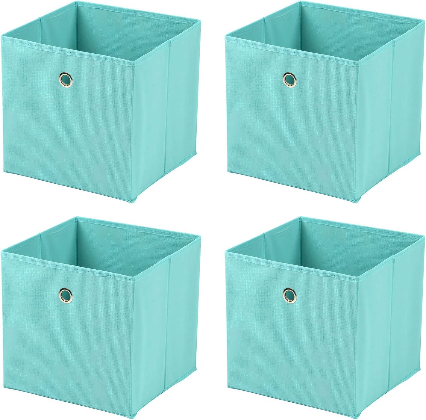 Greenfields Turquoise Pack Of 4 Large Square Foldable Storage Cube Organisers - Collapsible Canvas Fabric Cube Boxes - Living Rooms, Bedrooms, Nursery, Office, Play Rooms - 30X30x30cm (Turquoise)