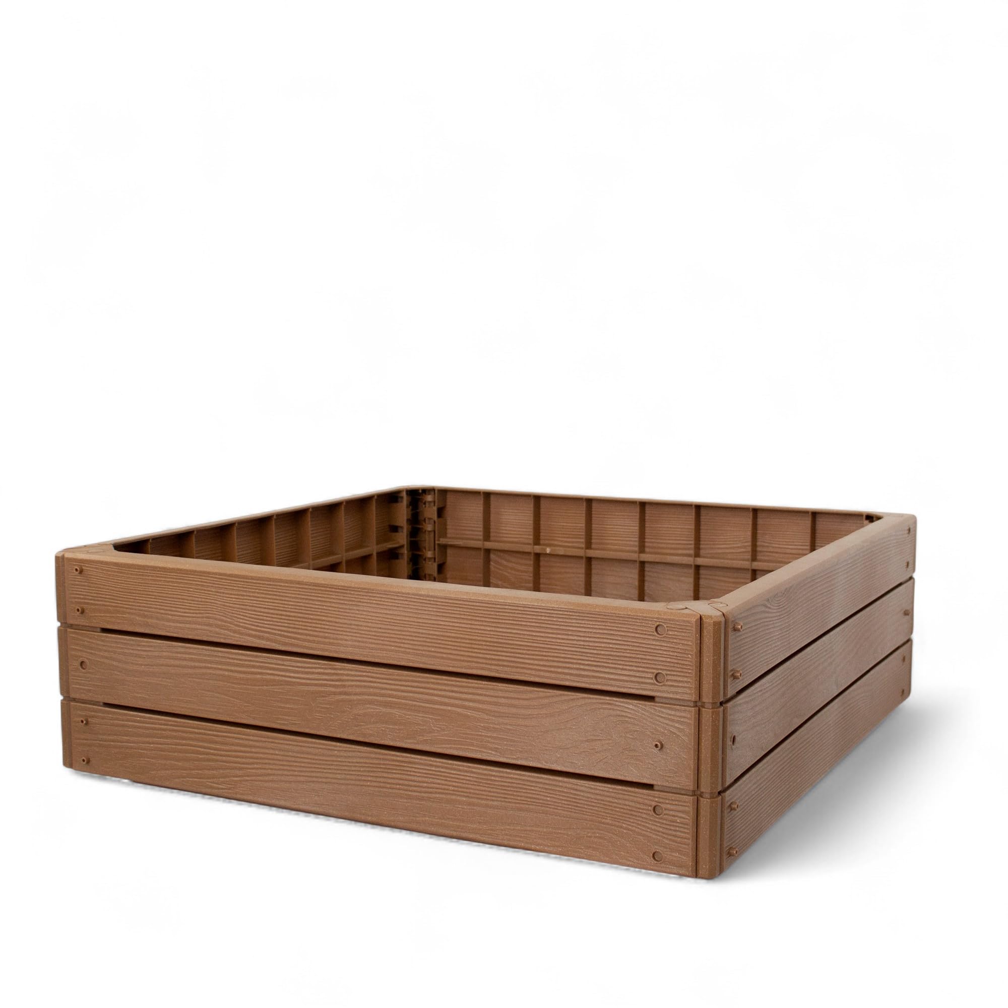 Pincho Jardinera Elevada de Plástico 75x75x25 cm Huerto Urbano para Terraza, Jardineras Exterior Grandes, Bancal para Huerto Modular, Jardinera Grande con Acabado Madera - Resistente a Intemperie