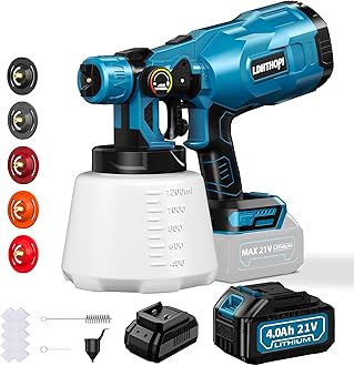 LDHTHOPI Cordless Paint Sprayer with 4000mAh Battery, 1000W High Power Electric HVLP Paint Sprayer Gun with 1200ml Large Container, 5 Copper Nozzles for House and Furniture Painting