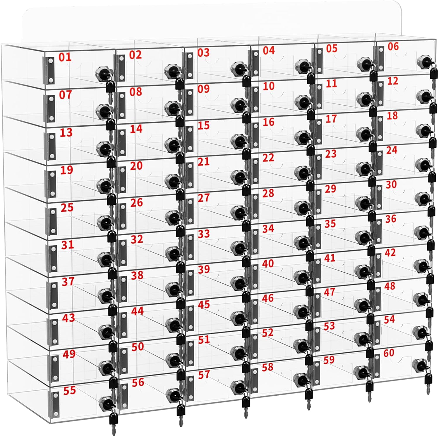 Cell Phone Locker 100 Slots, Wall-Mounted Cell Phone Lock Box with Keys, Acrylic Cell Phone Storage Locker for Employees Office Classroom Gym, Clear Cell Phone Locker Cabinet for Storage (60 Slots)