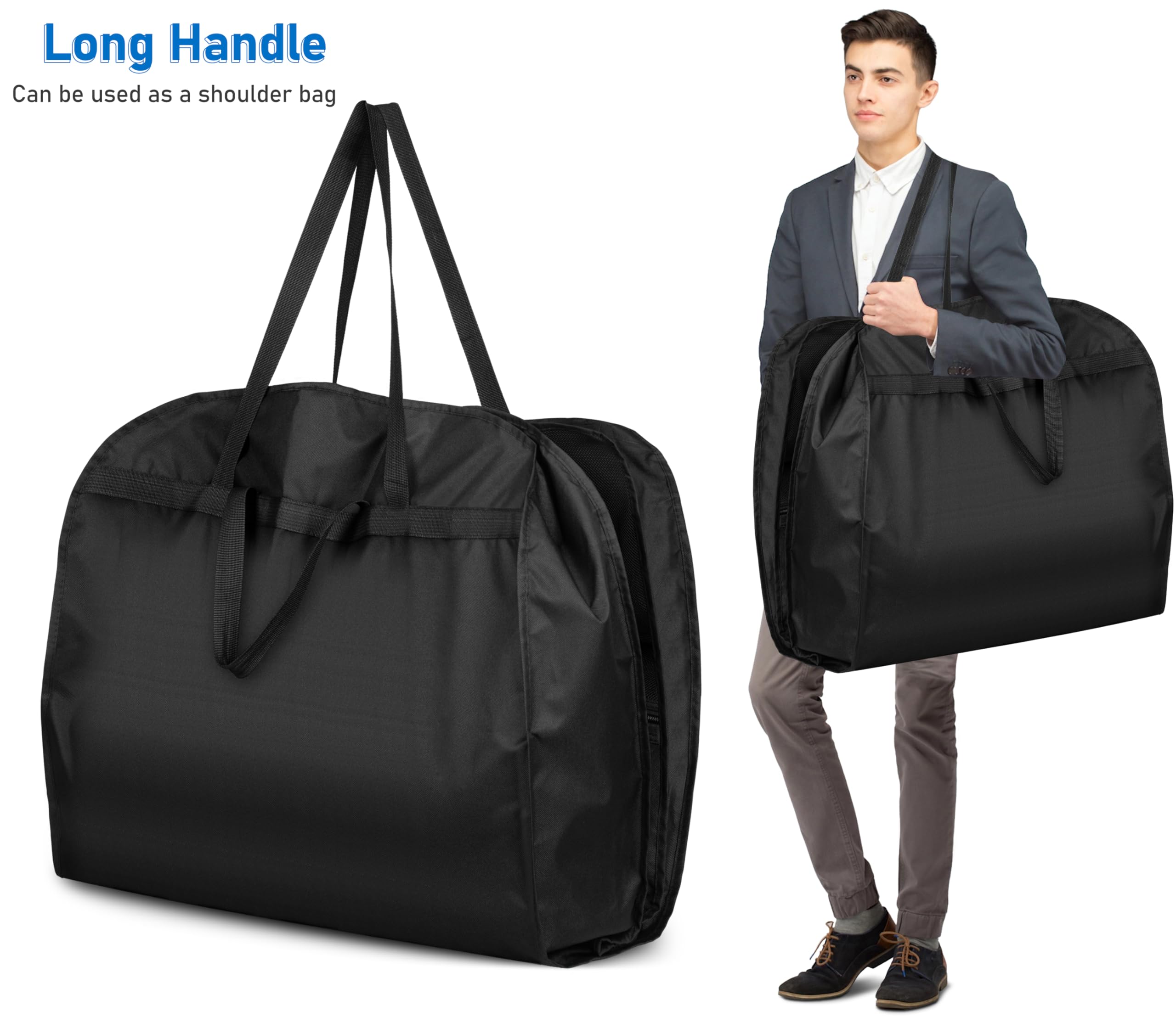 MISSLO 54" Suit Bag for Travel Garment Bag 6" Gusseted Men Suit Carrier Long Women Dress Bag Covers with 4 Handles and Pockets Hanging Protector for Coats Clothes - Image 3