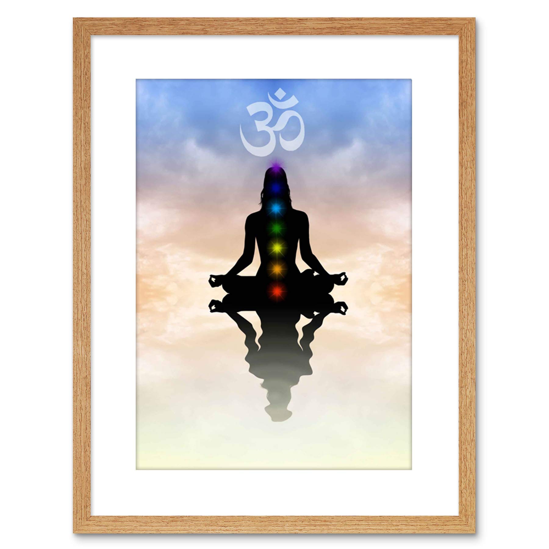 Wee Blue Coo Painting Illustration Buddhist Lotus Chakras Peace Symbol Framed Wall Art Print