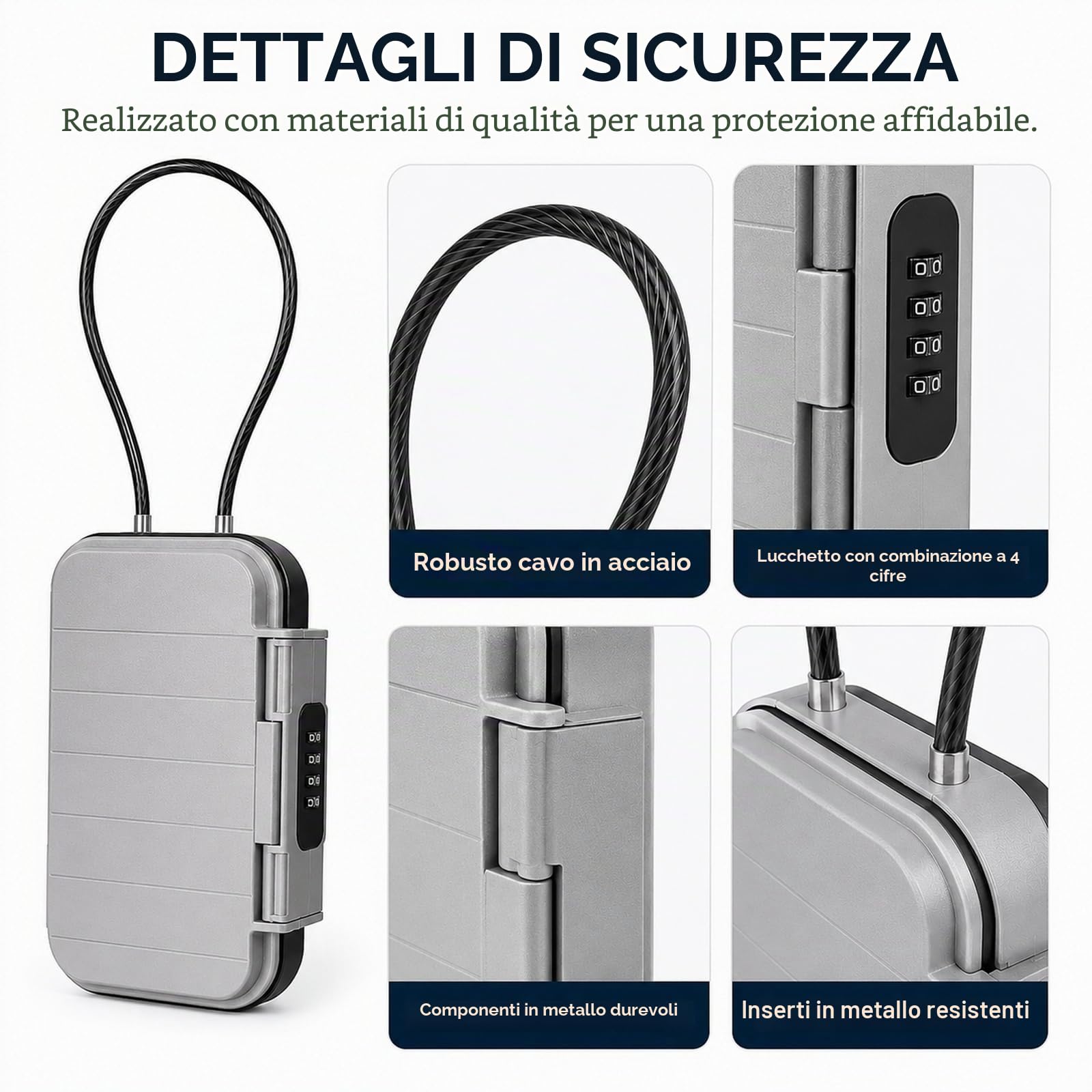 GOOGO Cassetta sicurezza portatile da spiaggia con combinazione, impermeabile antifurto, mini cassaforte viaggio per piccoli valori, piscina, camping e palestra (grigio)