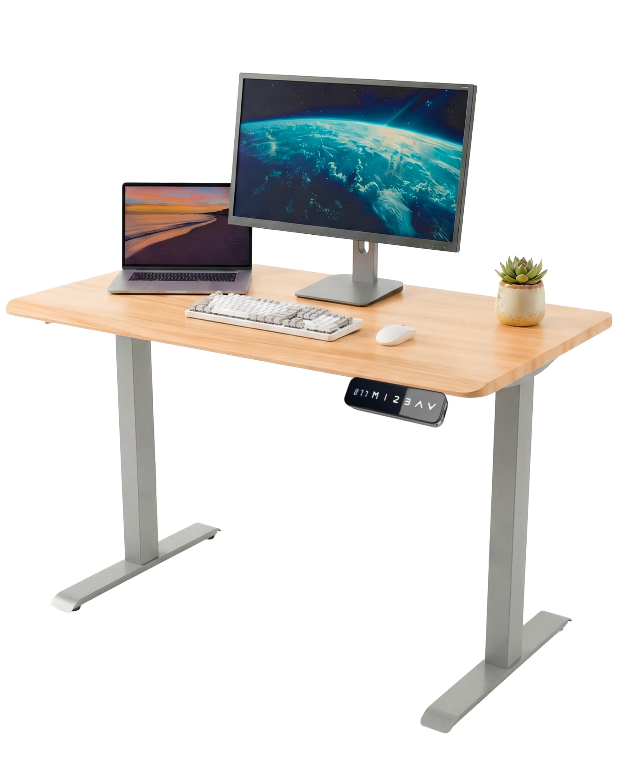 unycos - Escritorio Elevable Eléctrico con Tablero y Puertos USB 3.0, Mesa con Opciones de Altura, Doble Motor, Función Memoria/Anticolisión, 120 * 80 * 2.5cm (Gris/Madera, Core Dual)
