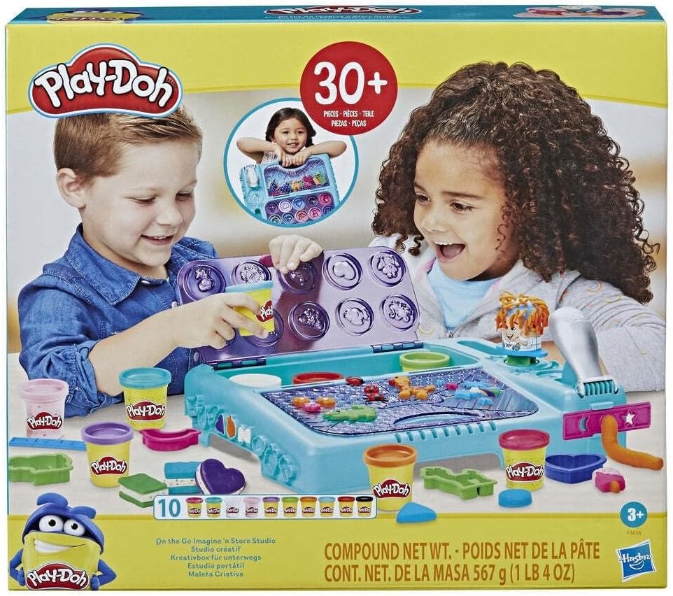 Play-Doh Set On The Go Imagine and Store Studio, with 30 Tools and 10 Cans of Modeling Compound, Travel Toys for 3 Year Old Girls and Boys and Up, Non-Toxic