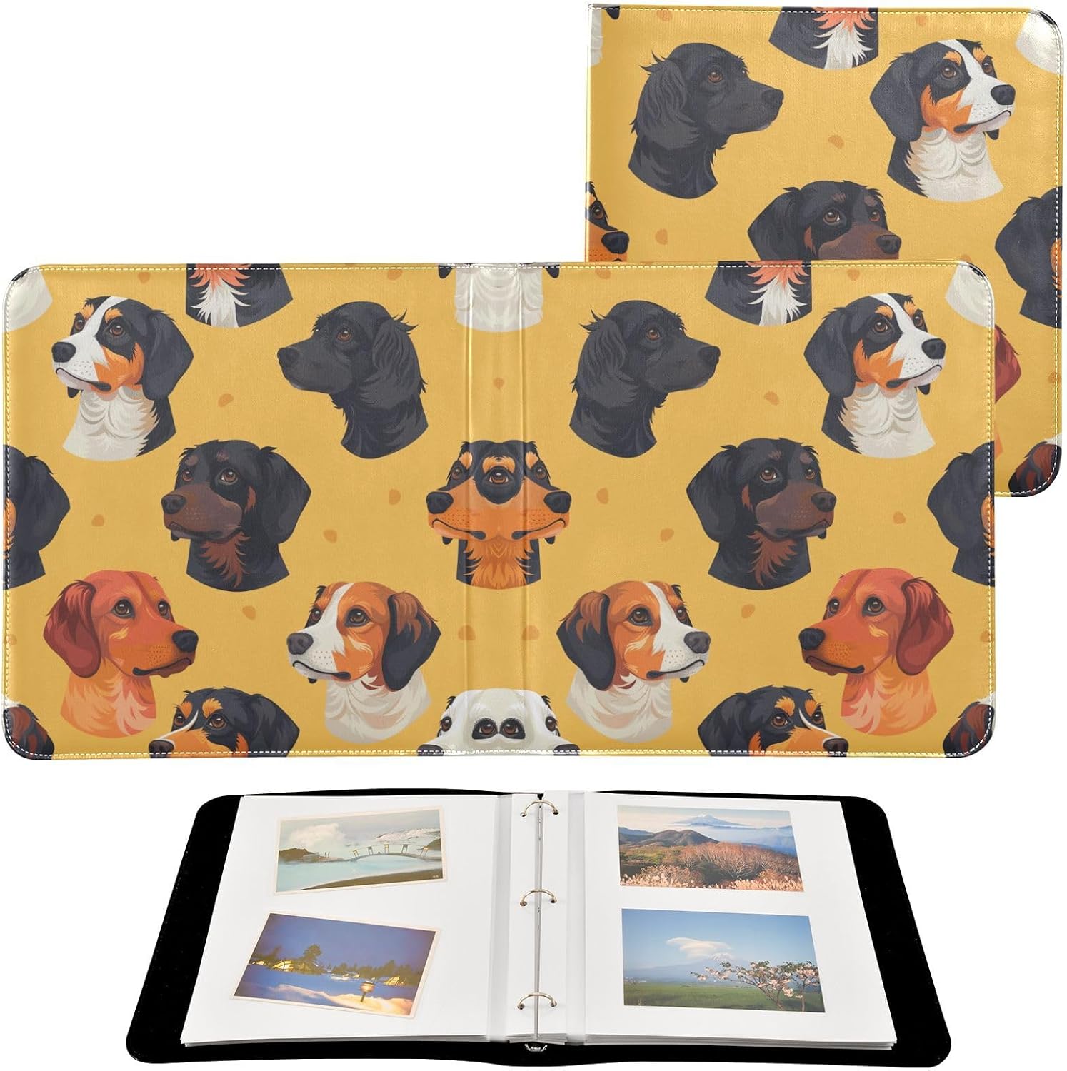 Large Photo Album, Cute Multi Breed Dogs (6) Personalized Leather Cover Photo Book for 4x6 5x7 6x8 Pictures, Photo Albums for Family, Baby, Wedding