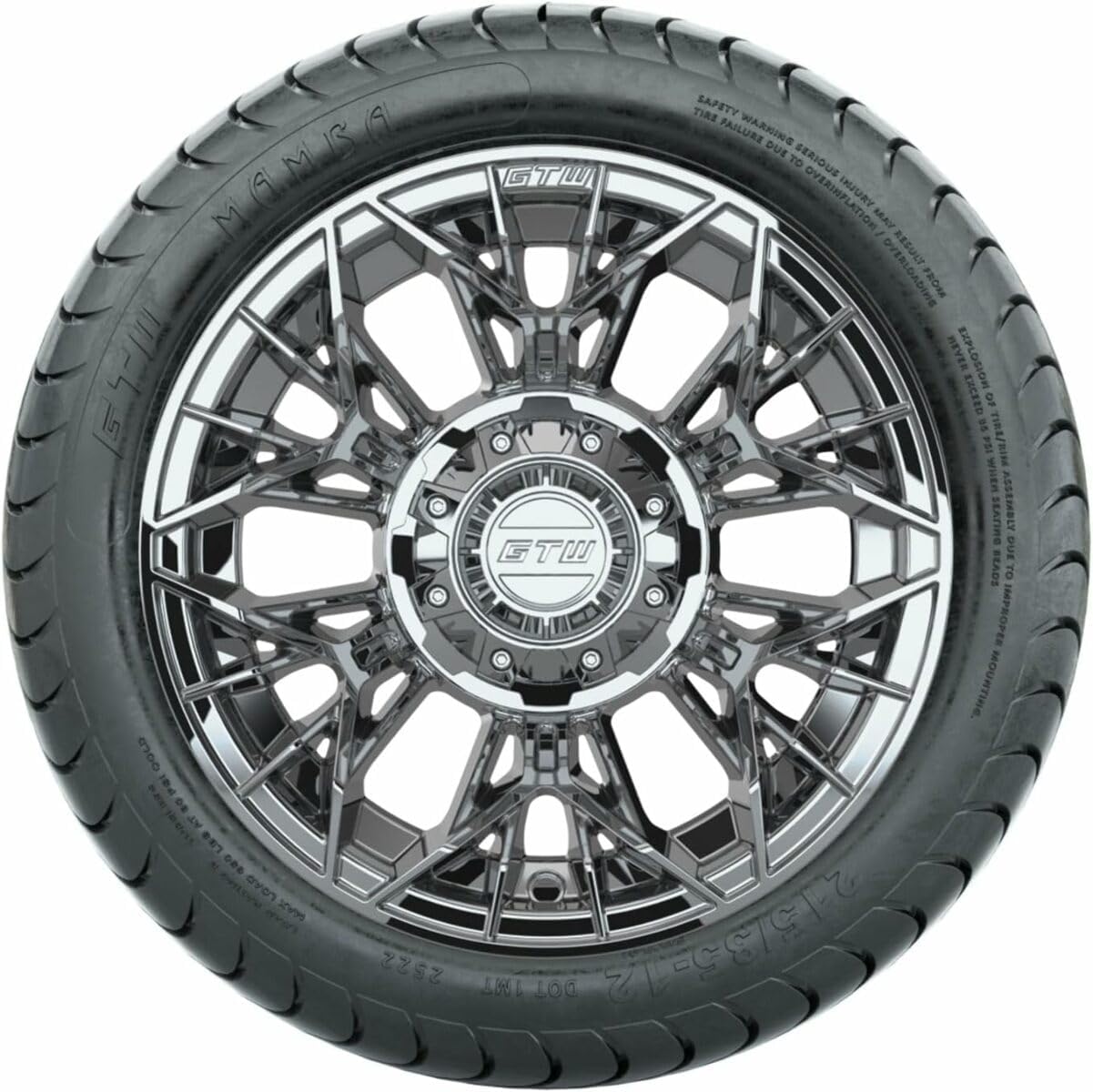 GTW 12 Inch Golf Cart Wheels and Tires Combo | GTW Stellar Chrome Wheels on 215/35-12 (18") Mamba Street Tires | Set of 4