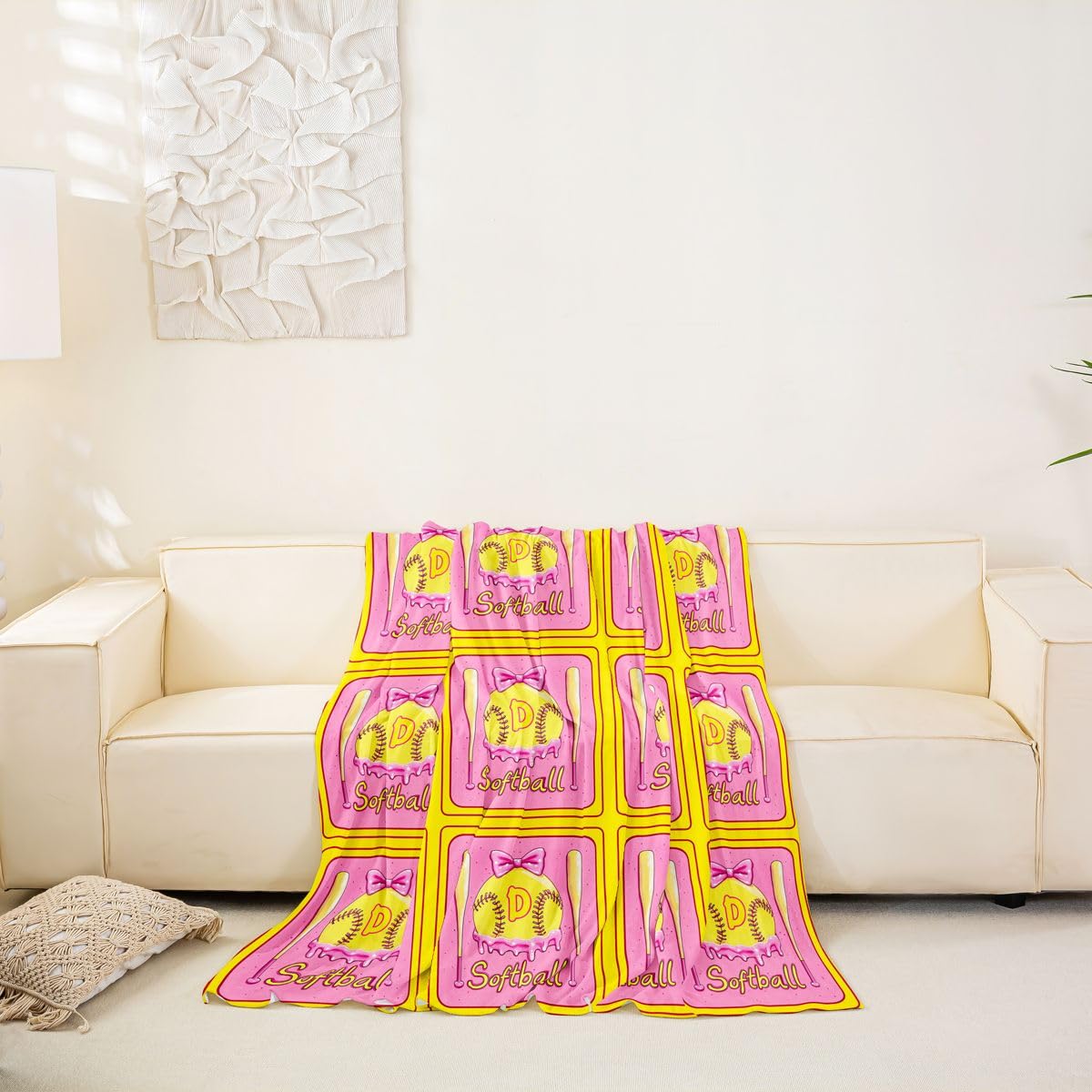 Homewish Różowy pokrowiec na sofę z lodami, litera D, przyjazna dla zwierząt domowych, poszewka na poduszkę, urocza kokarda, pączek, deser, sofa, pokrowiec na meble, dla zwierząt domowych, dzieci, 180