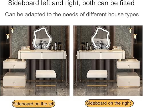 Miniatura 5 de ARHAMS Juego de mesa de tocador de maquillaje con taburete y espejo iluminado, espejo de tocador de almacenamiento masivo con 4 cajones, para