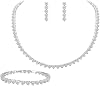 EleQueen Bridal Cubic Zirconia Love Heart Jewelry Set for Women, Wedding Tennis Bracelet Dangle Earrings Necklace for Bride Bridesmaid Clear Silver-Tone