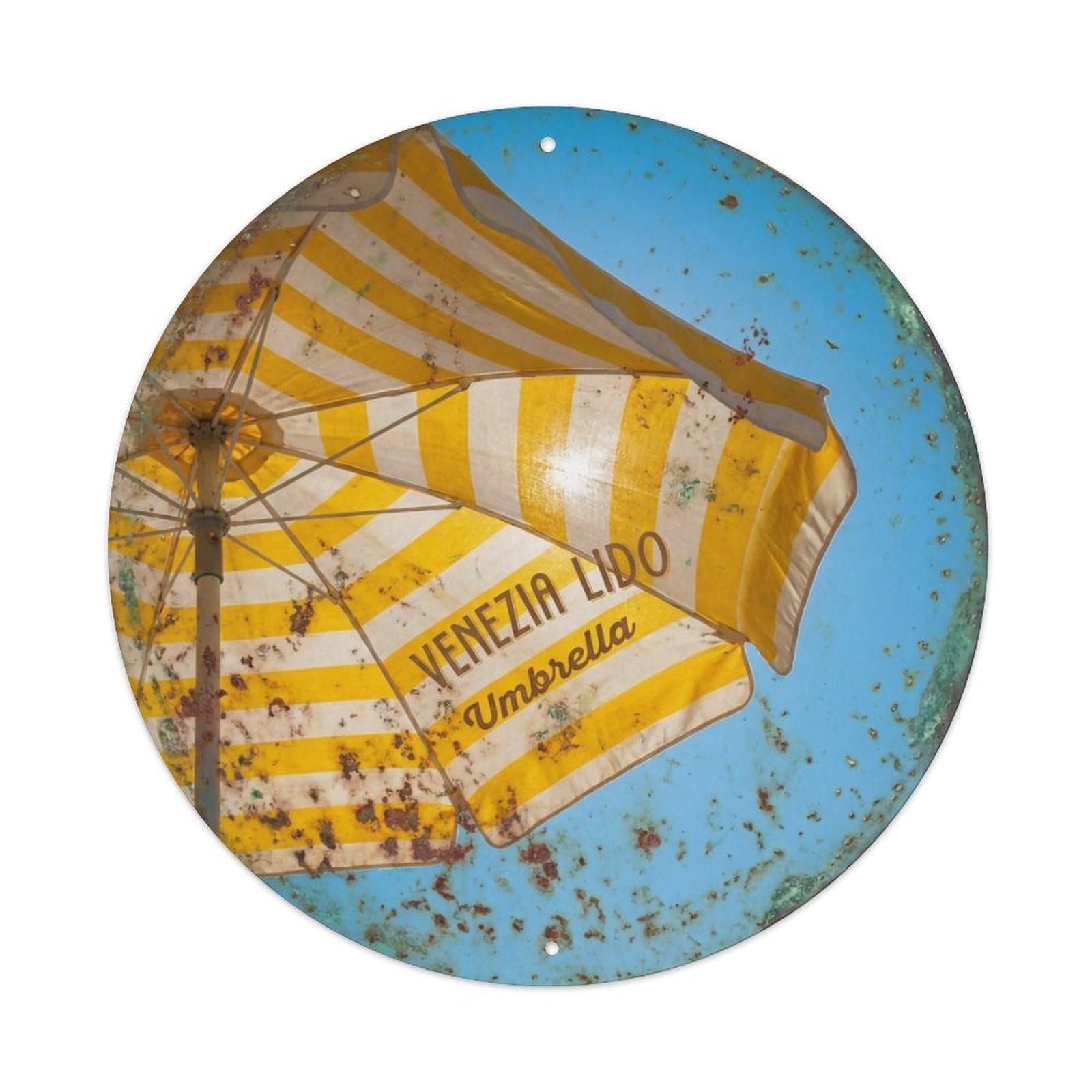 Vintage Travel Italy Di Venezia Italy Umbrella Metal Tin Sign