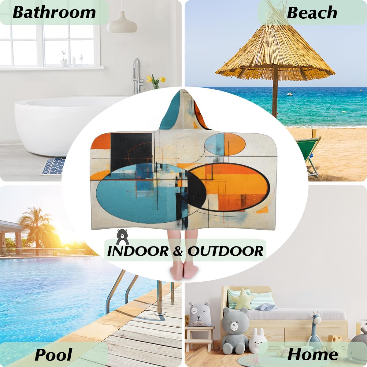 Pardick Kids Bath Towel Abstract Design Beach Towel with Hood Pool Cover Up for Girls Boys Soft Absorbent Hooded Bath Towel Toddler Towels for Beach, Pool