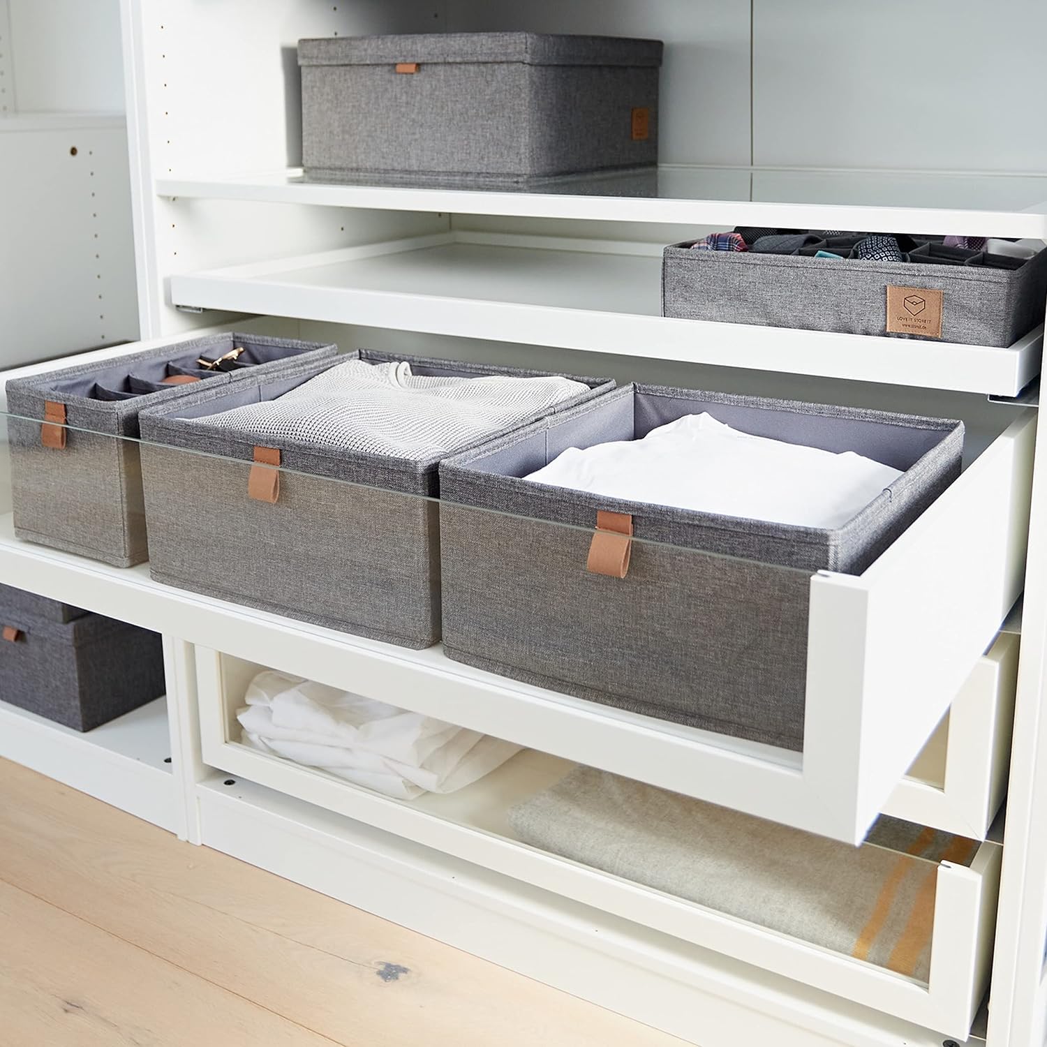 LOVE !T STORE !T Premium Drawer Organiser, Set of 2, Foldable, Wardrobe Organiser, Storage Boxes, 30 x 30 x 15 cm, Grey - Image 2