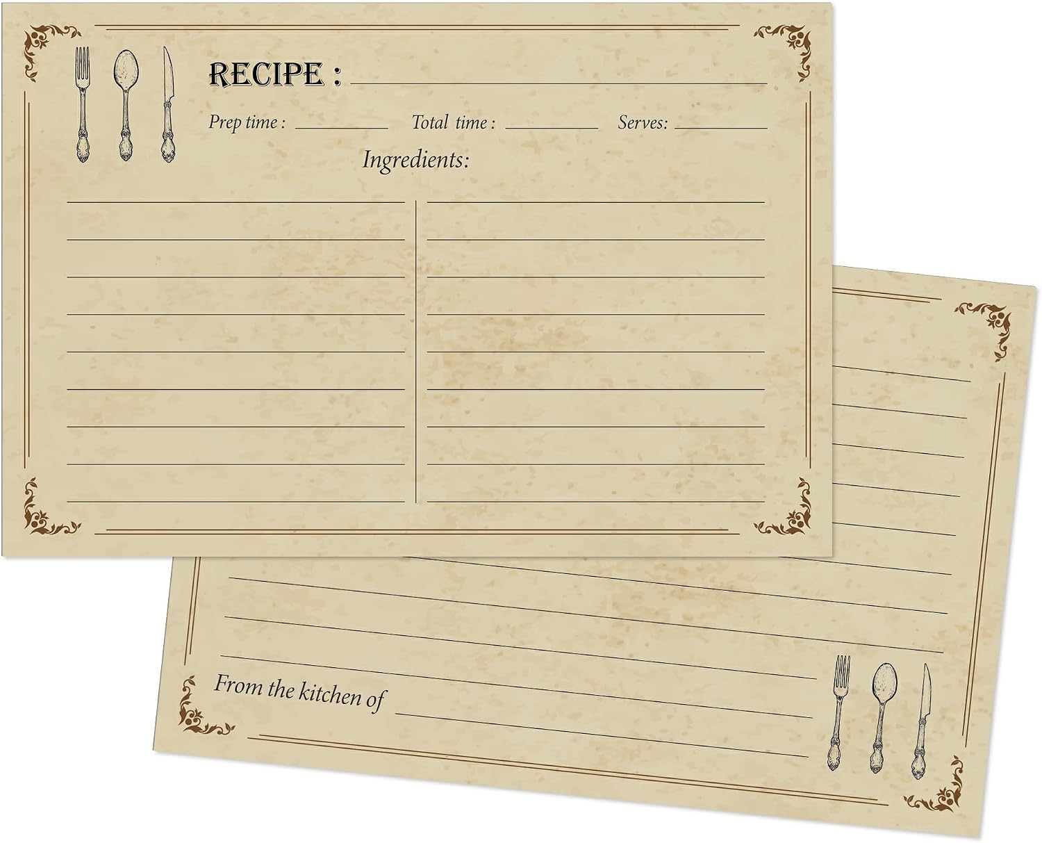 50 Pack 4x6 Recipe Cards, 300gsm Thick Double-Sided (Vintage) | Heavy-duty 300gsm thick cardstock. Timeless retro vintage border with double-sided layout for bridal showers and kitchen.