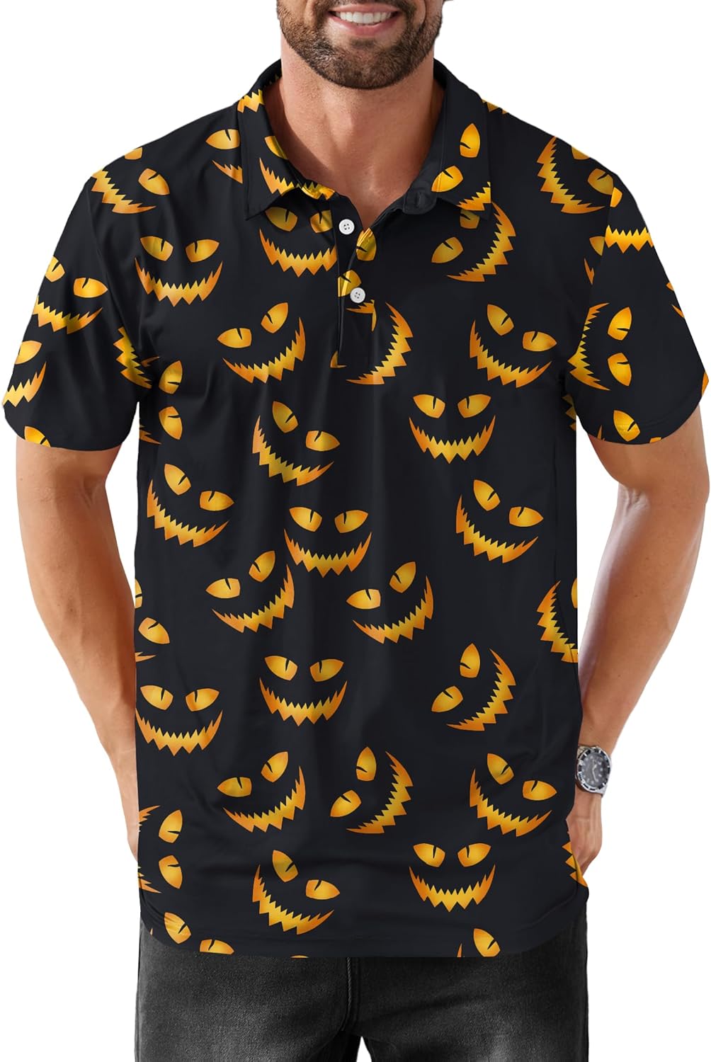 Arvilhill Men's Pumpkin Polo Shirt Short Sleeve Costume Collared Shirt (S-3XL)