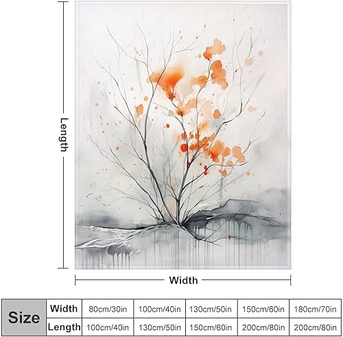 Miniatura 9 de Manta de otoño naranja gris acuarela simple y moderna árbol de otoño ultra suave de microforro polar y cálida acogedora manta ligera de otoño manta