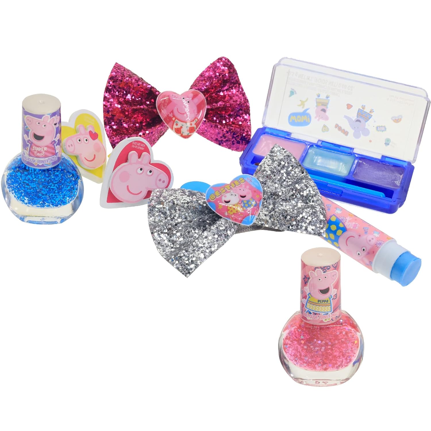 Peppa Pig Backpack Cosmetic Makeup Bag Set with Flip-up Mirror Includes Lip Gloss, Nail Polish, Hair Bow & More for Kids Tween Girls, Ages 3+ Perfect for Parties, Sleepovers & Makeovers, Townley Girl