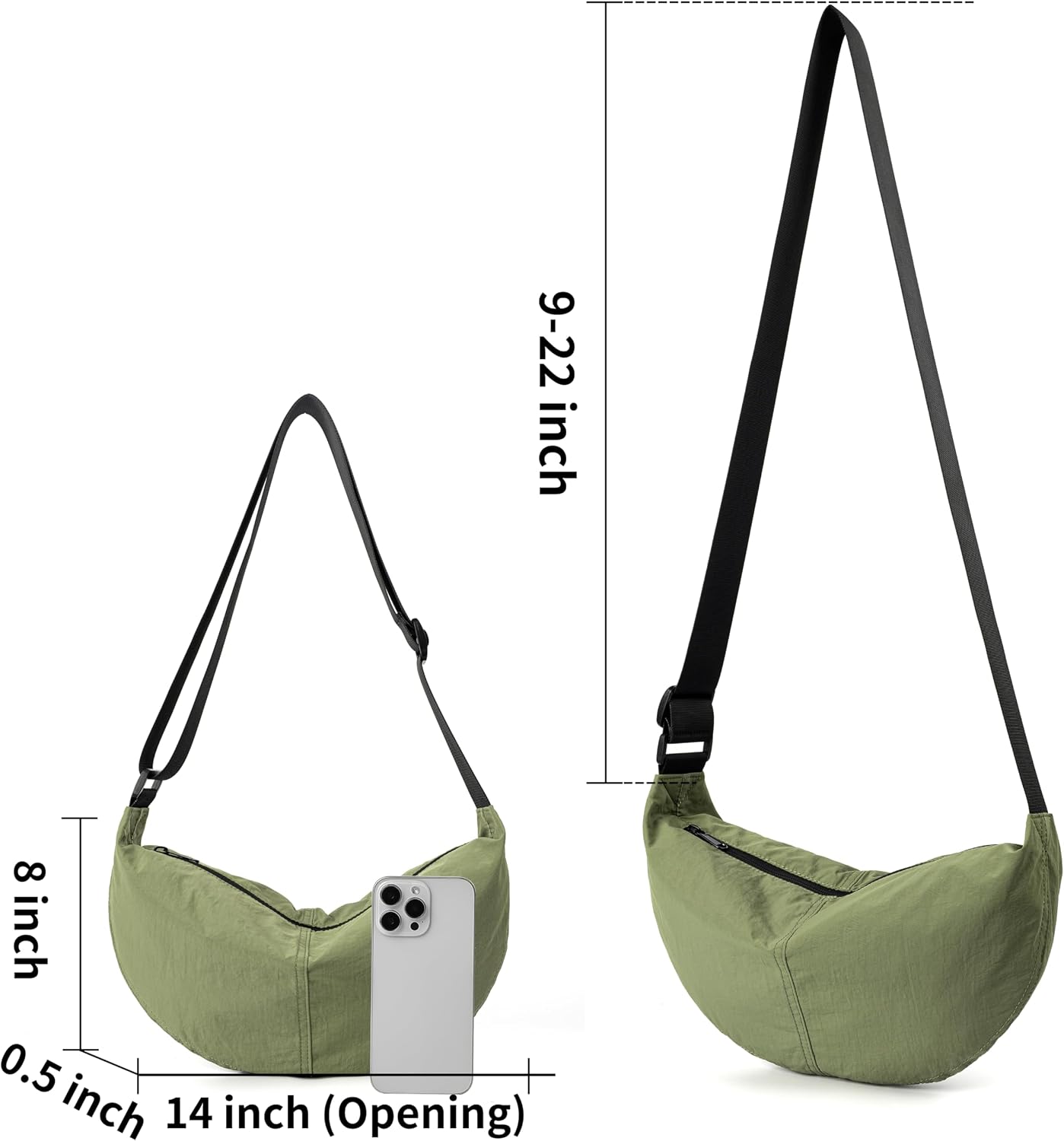 Nylon Crossbody Bag For Women Men Casual Lightweight Crescent Shoulder Hobo Purse With Wide Adjustable Strap thumbnail