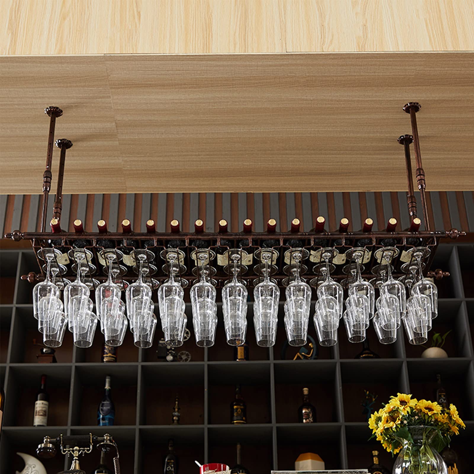 Casier à vin suspendu réglable en hauteur, étagère plafond pour verres