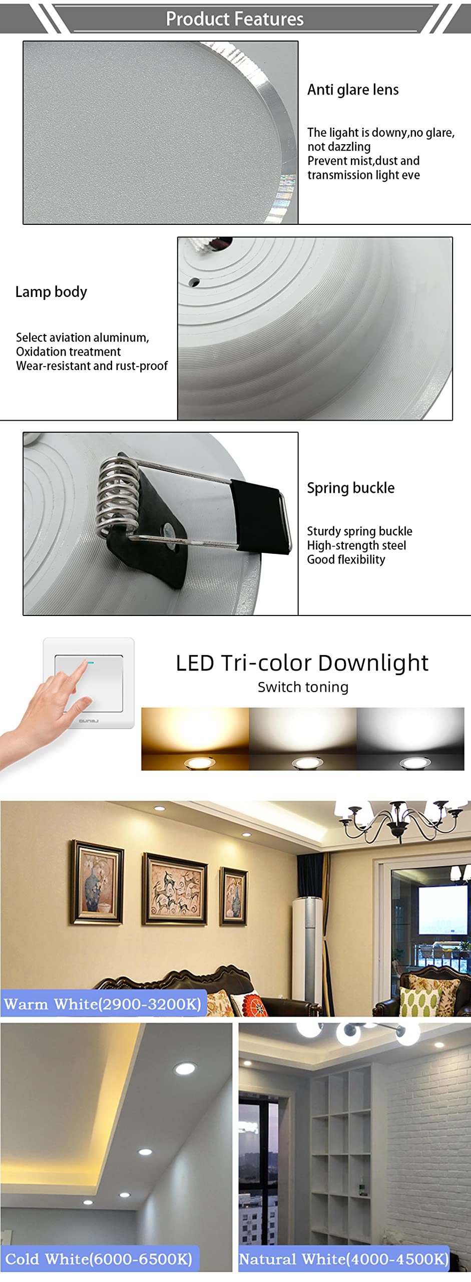 4pcs LED Downlights 5W 9W 12W Luz de techo LED 15W 18W Luz empotrada hacia abajo Panel de luz LED redondo 220V Foco LED Iluminación interior,Dorado Blanco cálido,15W