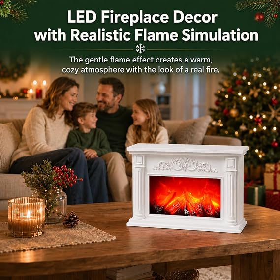 LED Fireplace with Flame Effect,Electric Fireplaces,Fire Place Lamp (White)