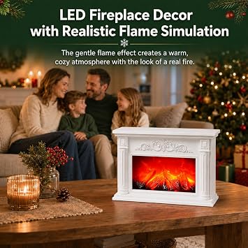 LED Fireplace with Flame Effect,Electric Fireplaces,Fire Place Lamp (White)