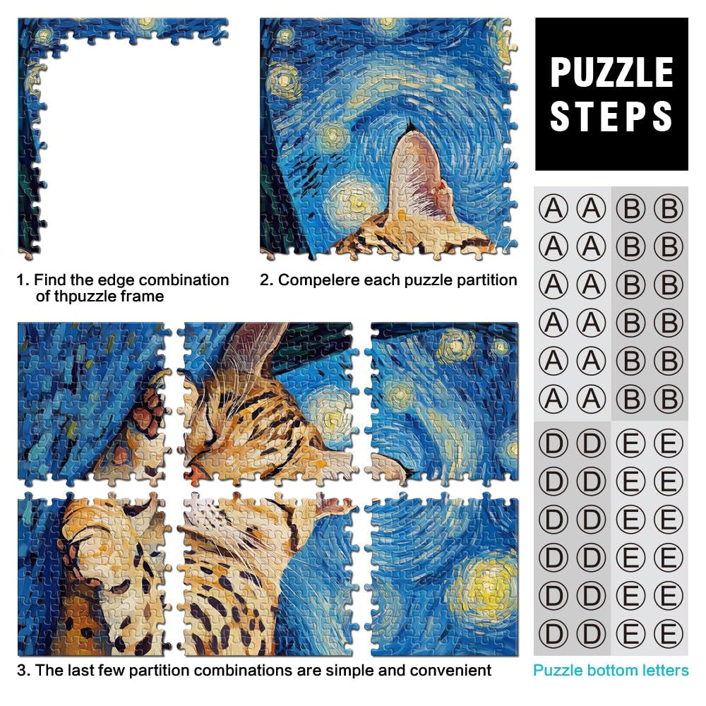 Gatto nella notte stellata Puzzle da 2000 pezzi per adulti giocattoli educativi per l'apprendimento offerte come regali per tutta la famiglia 70x100cm