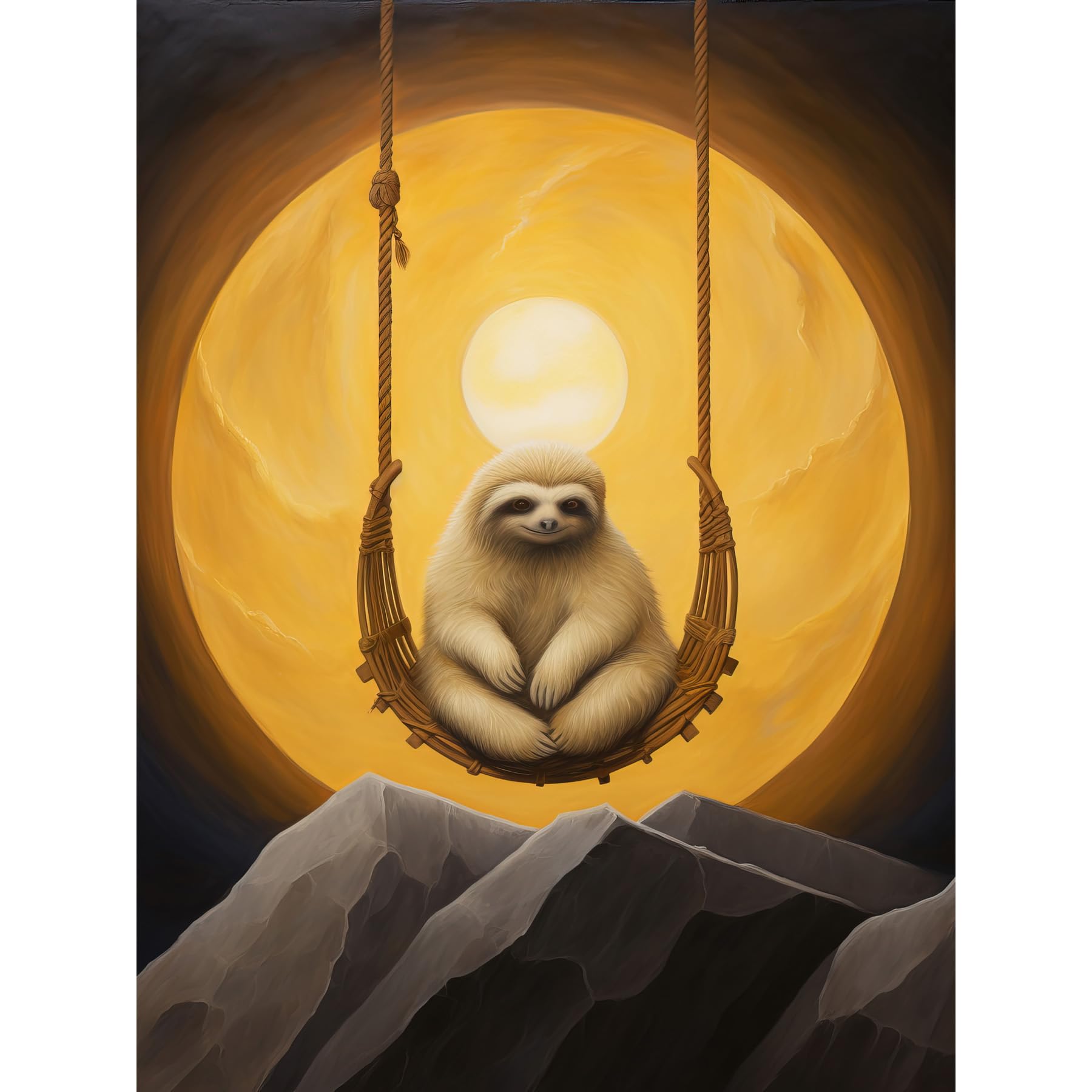 Artery8 The Lazy Overlord Sloth at Full Moon Abstract Surrealist Painting Large Wall Art Poster Print Thick Paper 18X24 Inch