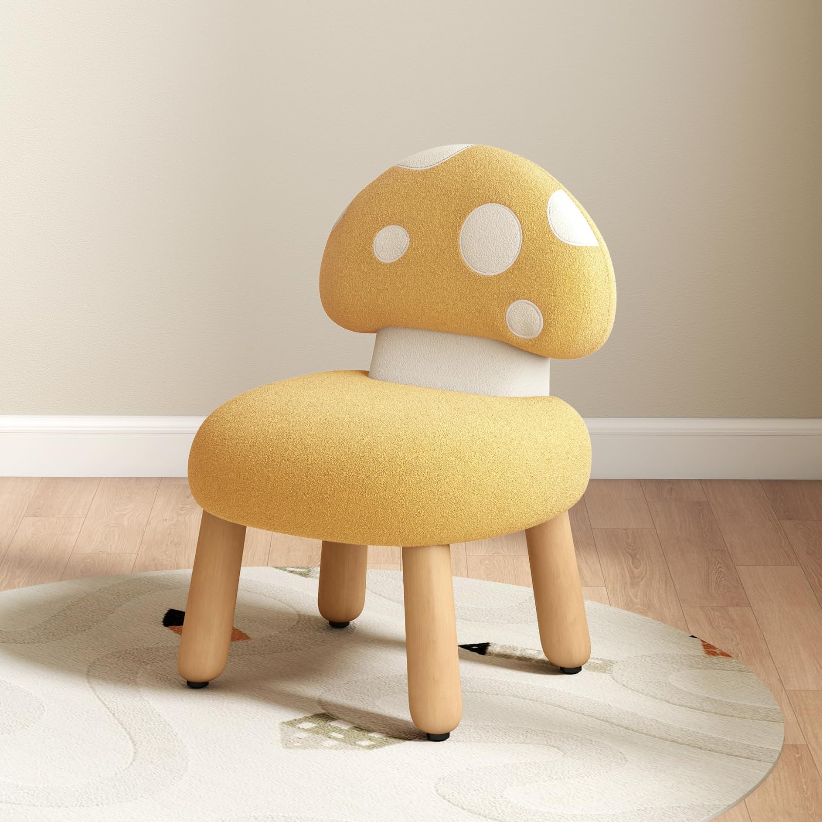 Kindersessel für Kinderzimmer Chenille Kinderstuhl mit Pilzförmiger Rückenlehne Kindersofa Holzbeinen, Kindercouch für Spielzimmer, Gelb