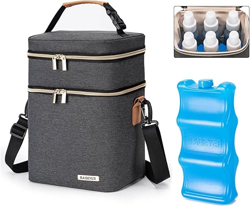 Vista 8 de Bolsa enfriadora de leche materna con bolsa de hielo para 6 biberones de hasta 9 onzas Negro