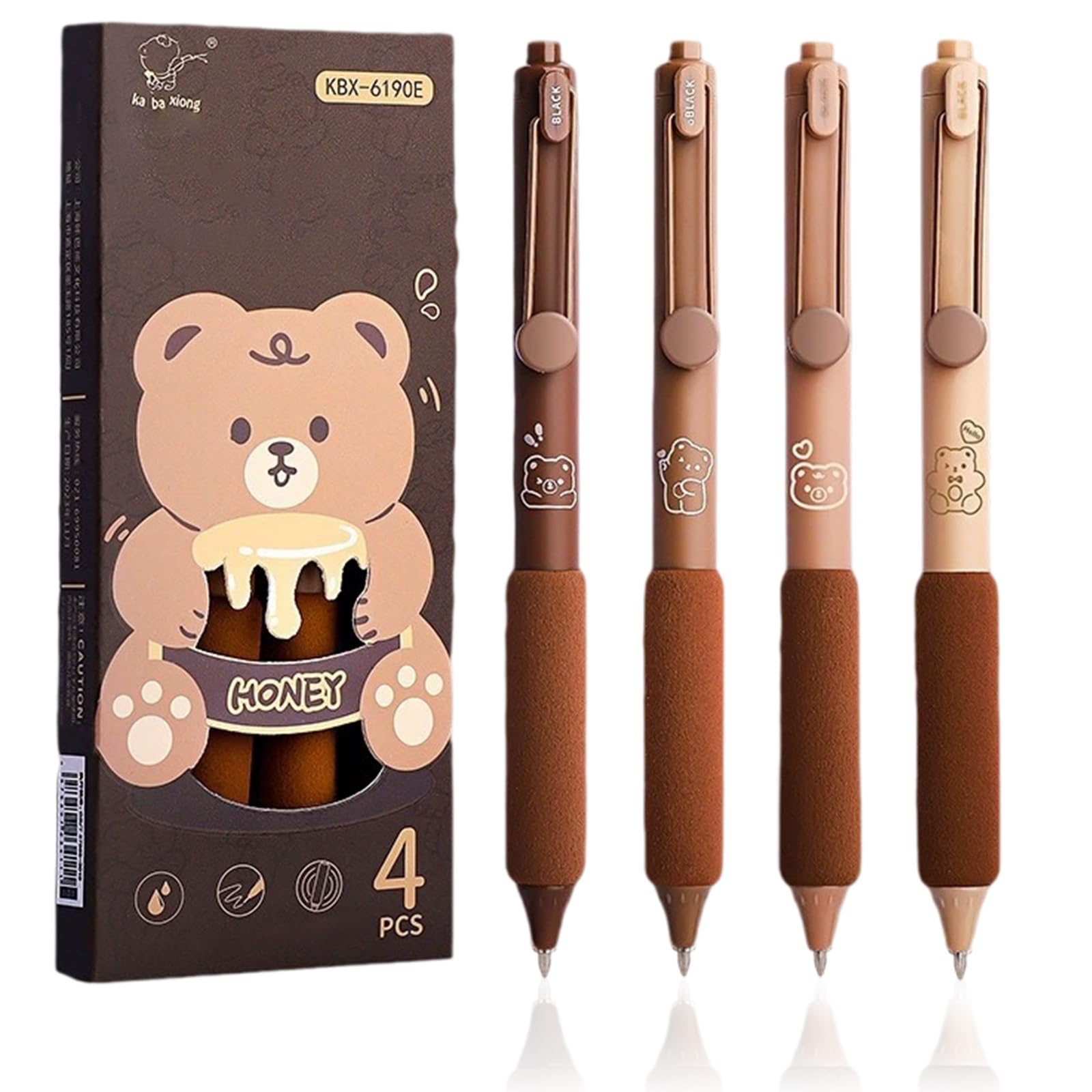 4PCS Cute Bear Gel Pens, Kawaii 0.5mm Black ink Smooth Writing Pens, Cute Stationary Rollerball Retractable for Kids Adults Writing Stationary School Office and Gifts