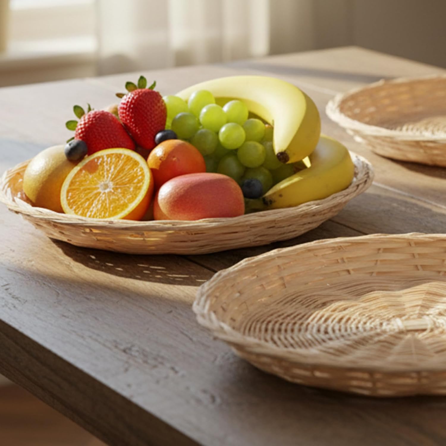 MANCHAP 12 PCS 10 inch Bamboo Paper Plate Holders, Hand Weave Wicker Paper Plate Holder for Home Picnic Decorate Party