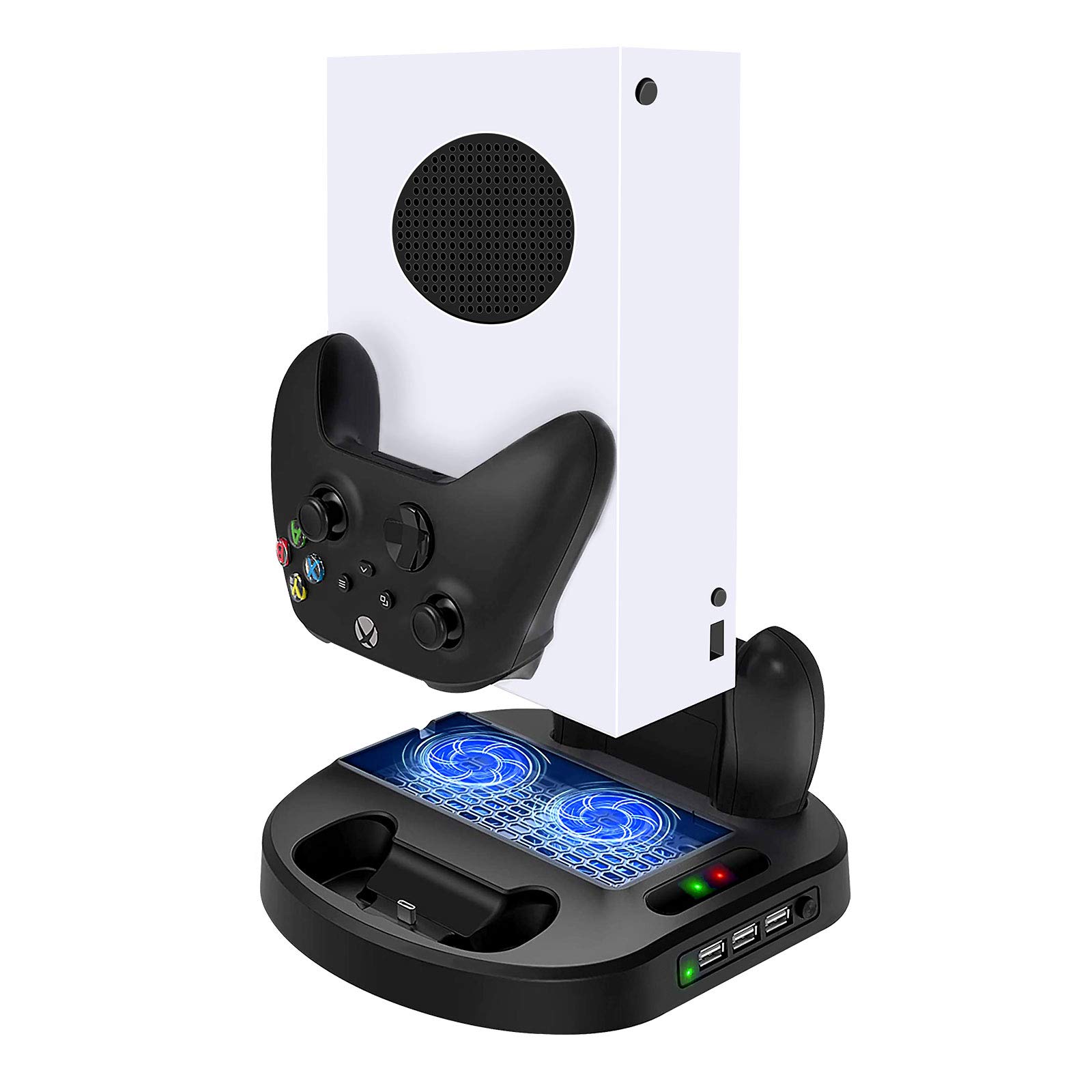 Xbox Series S Vertical Stand with Cooling Fans, Type-C Dual Controller Charging Station, 3 Port USB HUB with LED Indicator...