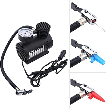 Portable Mini Air Compressor, 12V Electric Tire Inflator Pump, 300 PSI Pressure Gauge, for Car, Bike, Motorcycle, and More