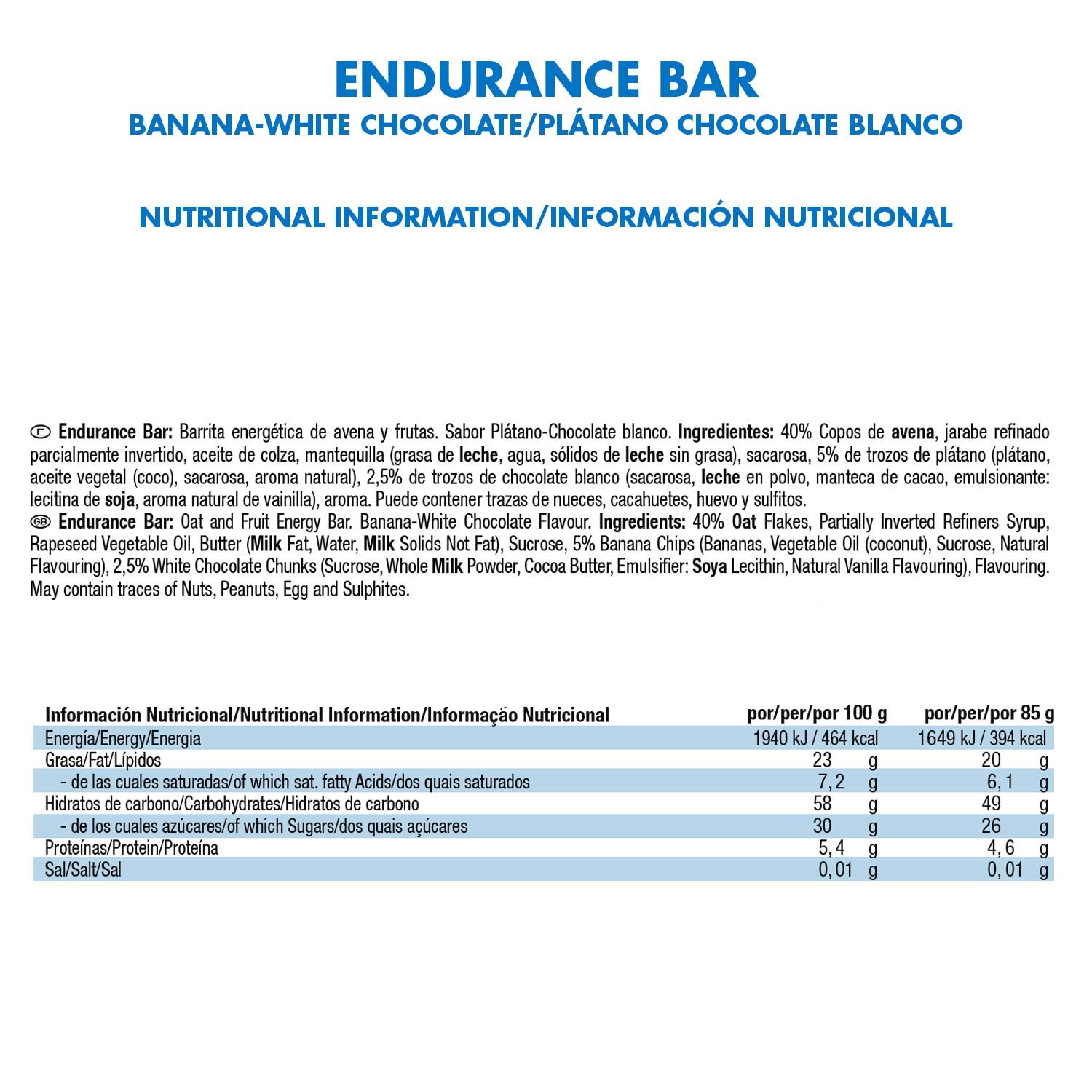Victory Endurance Barrita Endurance Chocolate blanco- Plátano. Enérgetica, natural y sin aceite de palma (20x60 g) 46% de avena