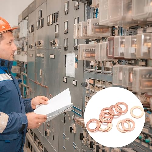 Miniatura 6 de Kit surtido de arandelas planas de cobre, juego surtido de 200 arandelas métricas de sellado de cobre, 9 tamaños, M5M6M8M10M12M14